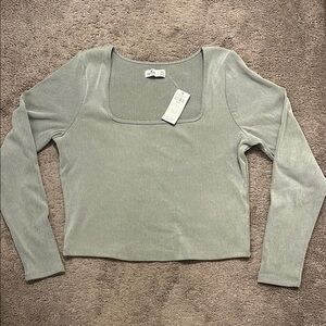Hollister Gray Fitted Crop Blouse Long Sleeve